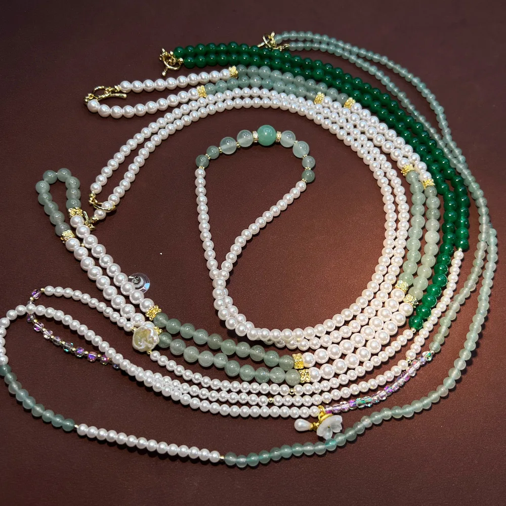 New Chinese-style simple pearl tourmaline sweater chain single-layer double-layer stackable simple and versatile high-end neckla