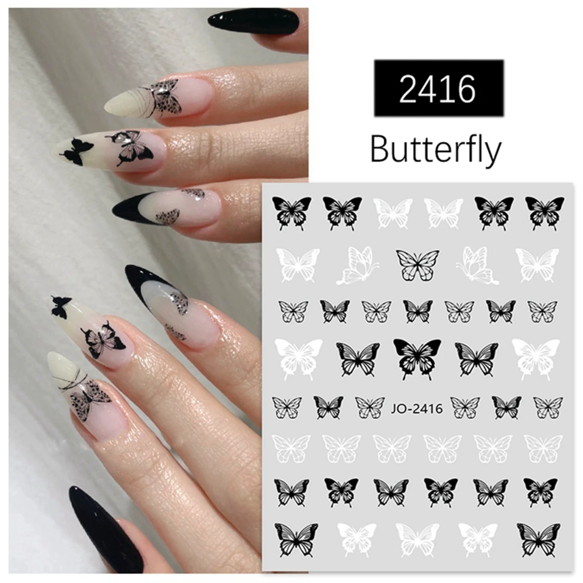 Dark Butterfly Nail Stickers Black White Hollow Butterfly Ins Style Design Nail Art Decoration Decals