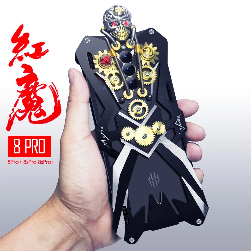 Original Luxury Armor Metal Aluminum Phone Case For Zte Red Magic 8 8s Pro Plus Cover Mechanical Purely Handmade Skull Shell