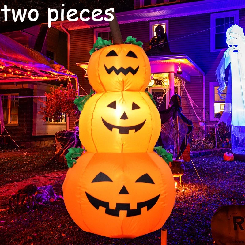 1.2m Halloween Inflatable Pumpkin Ghost A Pair With 3 Pumpkins Holiday Atmosphere Cross-border Inflatable Decor Ornament