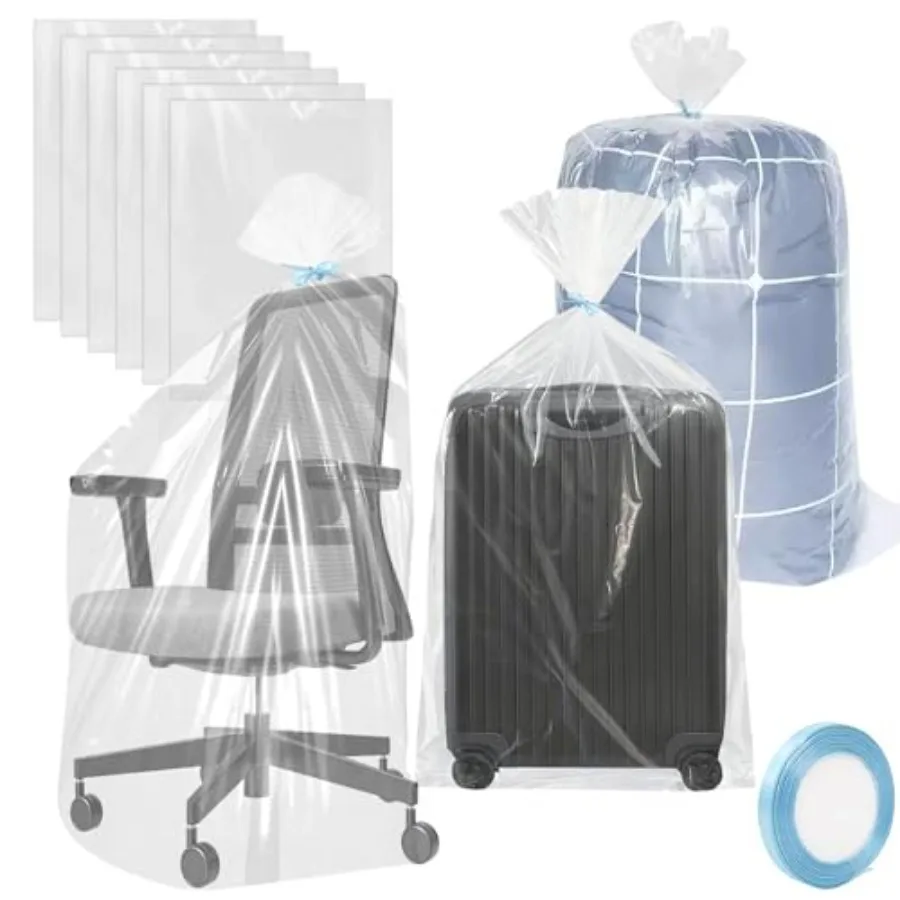 Realjoy Lot de 6 sacs extra larges en plastique transparent, 90x120cm, sacs de rangement extra grands pour bagages, valises, vêtements