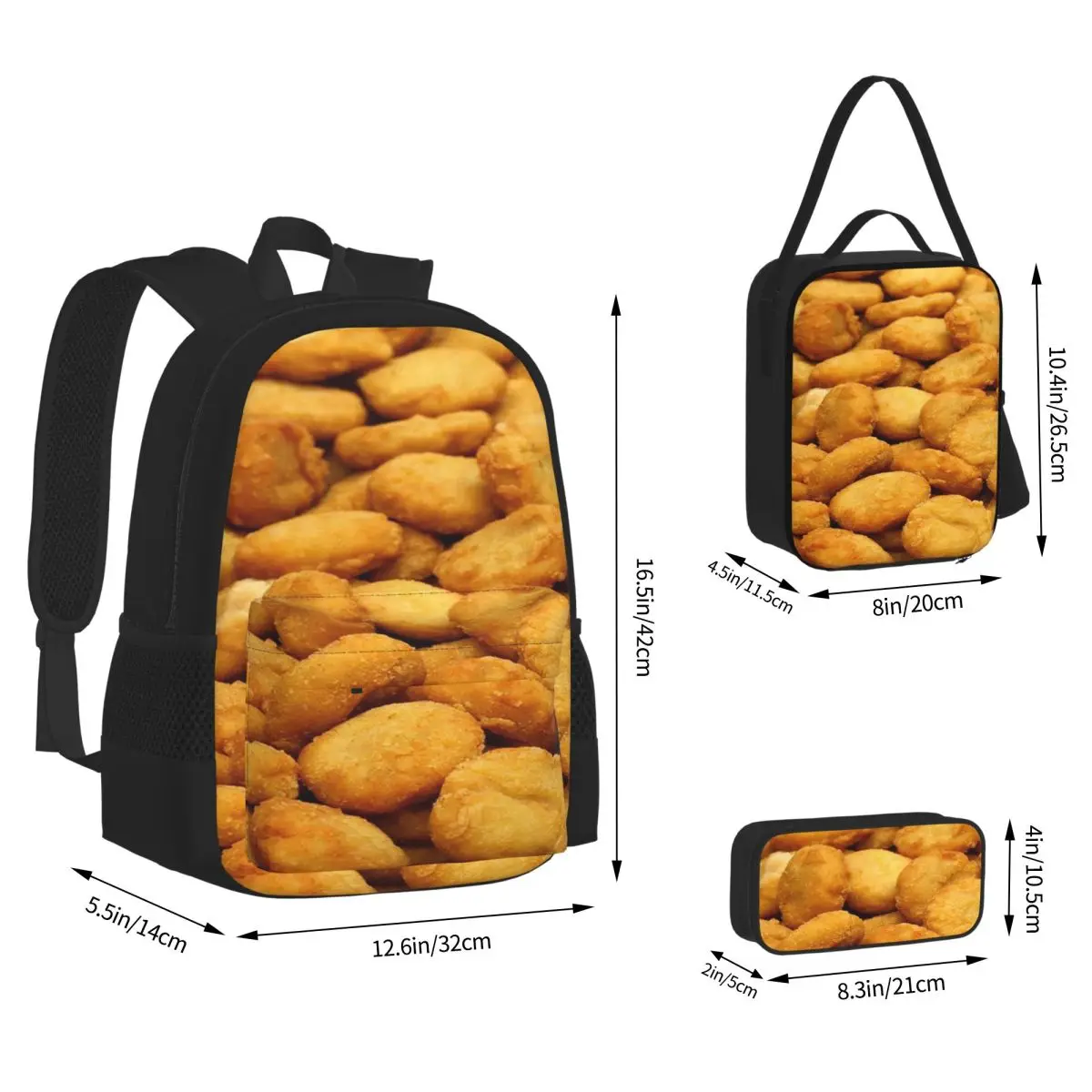 This Is My Human Costume I'm Really A Chicken Nugget Backpacks Bookbag School Bags Rucksack Lunch Bag Pen Bag Three-Piece Set