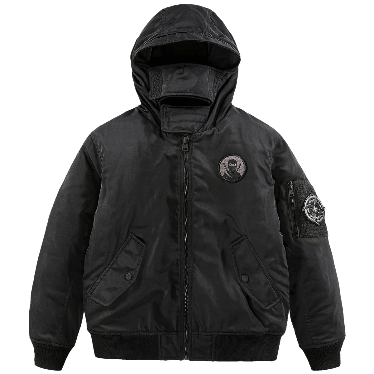 

Men's Winter Thick Hooded Ninja Embroidery Cotton Coat Fashion Techwear Windproof Warm Parkas Jacket for Men