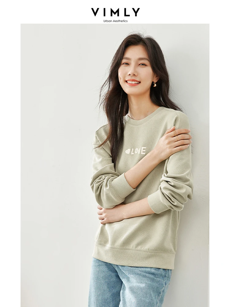 Vimly O-neck Women Sweatshirt Letter Embroidery Pullovers 2024 Spring Casual Loose Women\'s Long Sleeve Top Female Clothing M5765