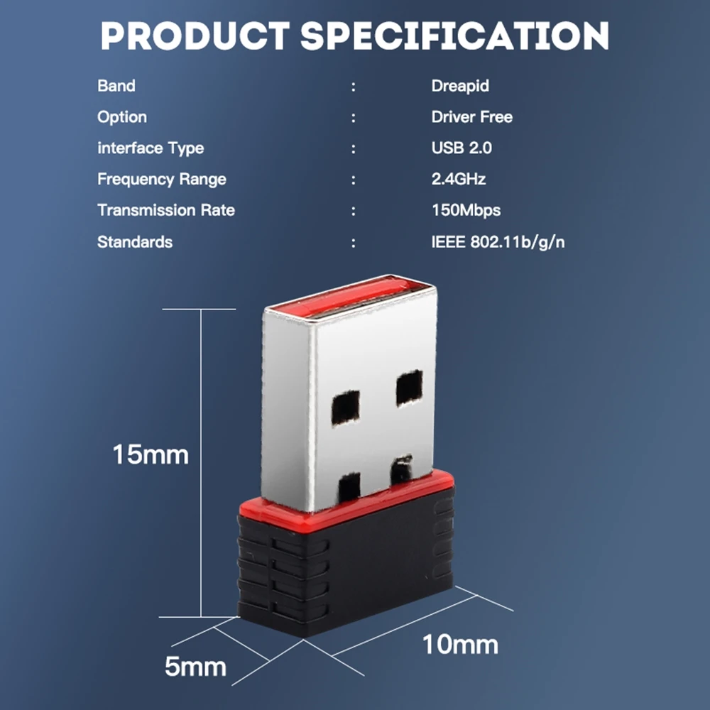 150Mbps 미니 USB 네트워크 카드 802.11 b/g/n RTL8188 USB 2.0 무선 수신기 동글, 노트북 PC 데스크탑 외부 LAN 와이파이 어댑터