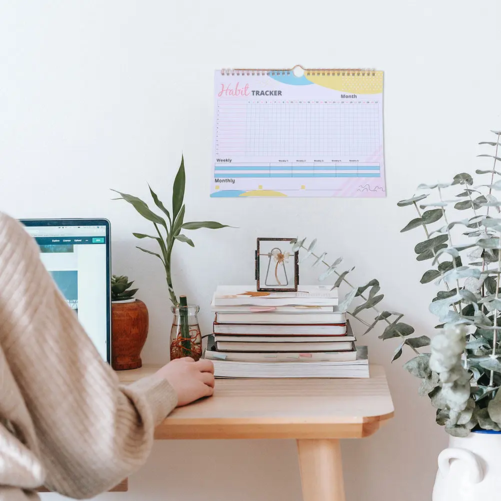 

2Pcs Undated Habit Tracker Planner Simple Minimalist Design for Daily Weekly Monthly Goals Tracking Home Office School Use Habit