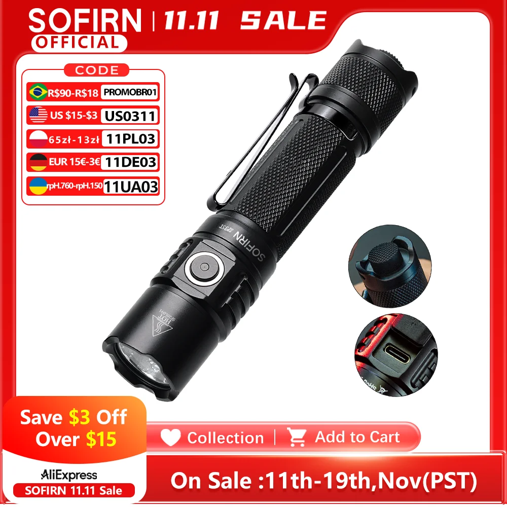 yZ[zSofirn SP35T 3800lm p 21700 d͂ LED Cg USB C [dg[`fAXCb`dCWP[^[ ATR