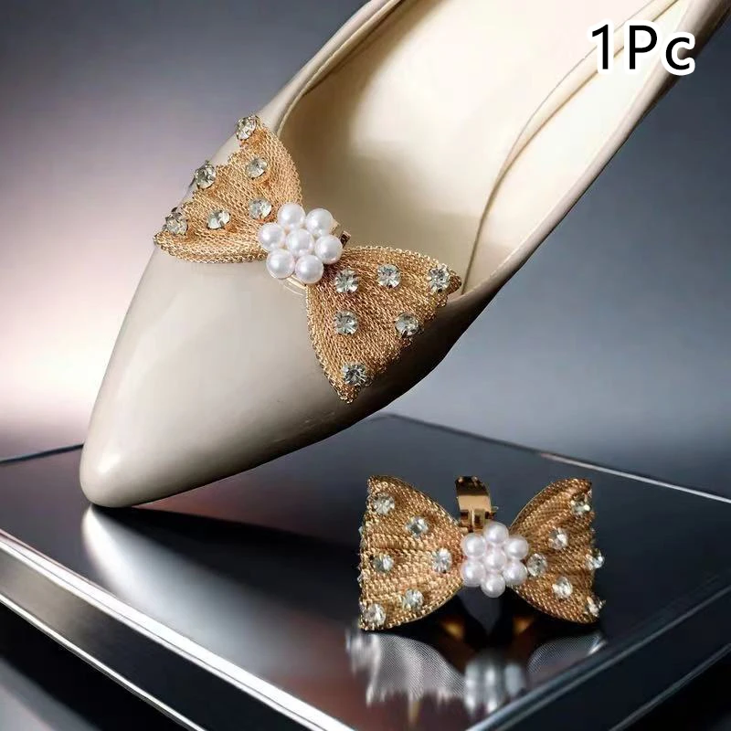 1 Stuk Vlinder Knoop Diamant-Ingelegde Parel Schoenen Clip Vrouwen Hoge Hakken Schoenen Gesp Metalen Schoenen Bloem Trouwschoenen Klem Decor