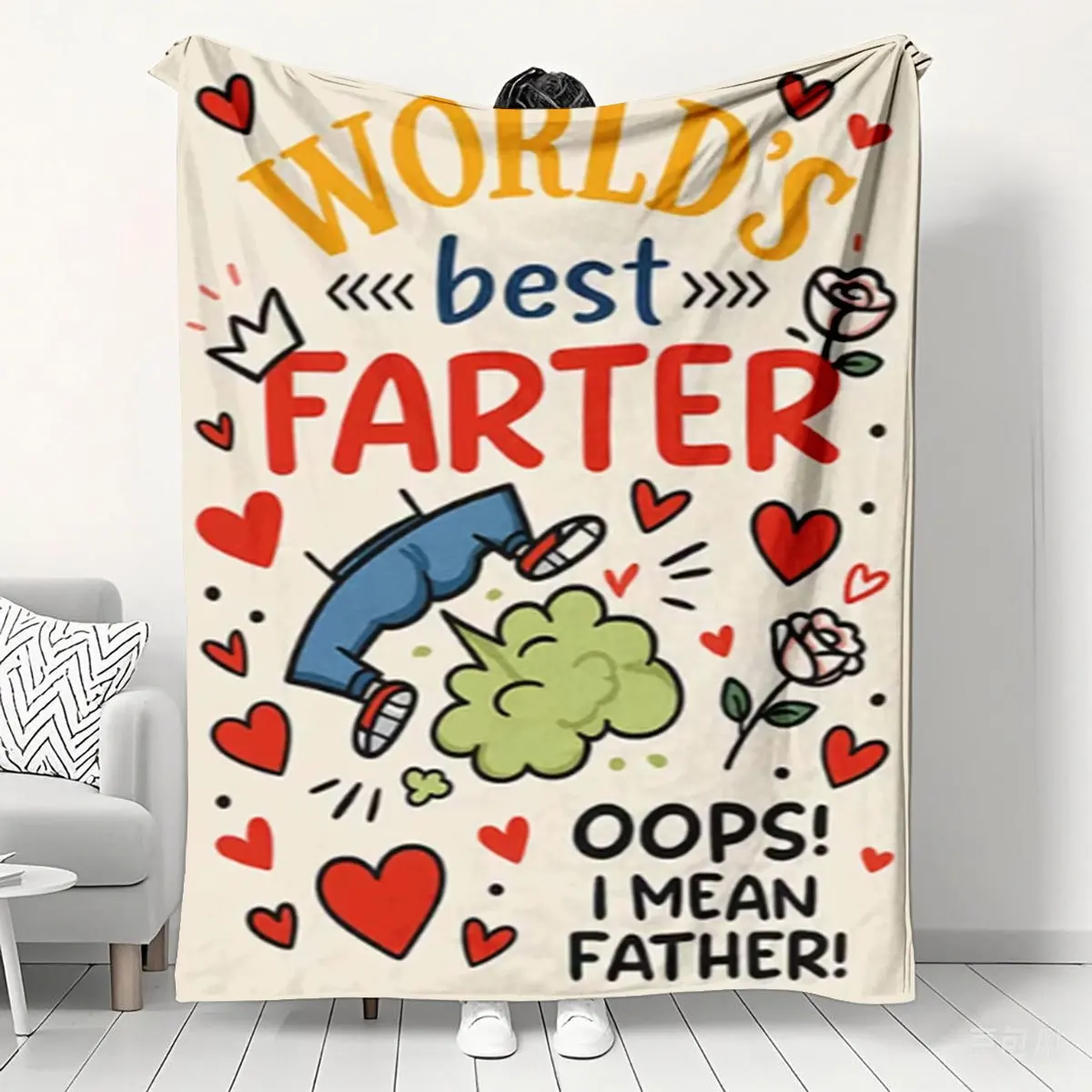 Funny Father Day Gift Blanket for Dad World's Best Dad Novelty Throw Fleece Blanket for Father's Day Gifts Cozy Nap Throw