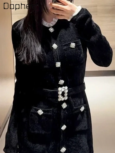 Sukienki wieczorowe w stylu francuskim, eleganckie, w stylu socjality, z tweedu, z koronkowymi wstawkami, modne, eleganckie, dopasowane, w kształcie litery A, kolekcja Jesień-Zima 2025.