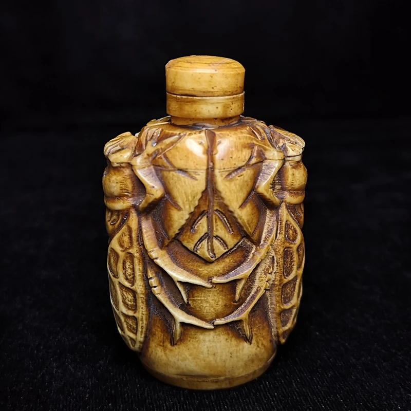 YIZHU CULTUER ART Size 8.2 X 5 cm Old Chinese Hand Carved Inlay Cicada Statue Snuff Bottles Desk Ornaments Collection