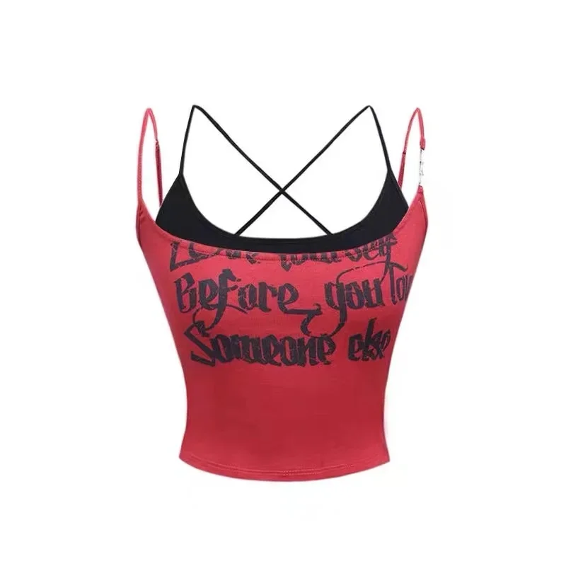 

Летний новый сексуальный тонкий комплект из 2 предметов для женщин 2000-х годов, повседневный облегающий топ с принтом, красный модный укороченный топ Y2k, костюм в корейском стиле, горячие девушки