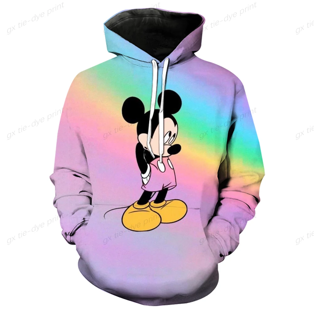 2024 New Disney Women Hoodies Mickey Mouse Harajuku Oversized Hoodie Cartoon Sleeve Tops Fashion Pockets Hooded Sweaters Female