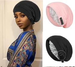 Satin Lined Bonnet Hat For Women Men Soft Elastic Adjusted Satin Night Sleeping Cap Curly Braid Hair Care Silky Turban Sleep Cap