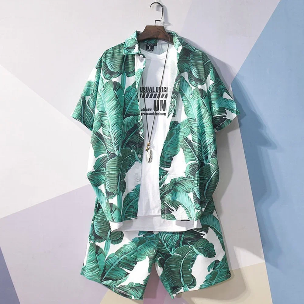 Beach Clothes Men Hawaiian Shirt Set Men Fashion Clothing Streetwear Causal Seaside Outfits Men Breathab Cool Shorts Set