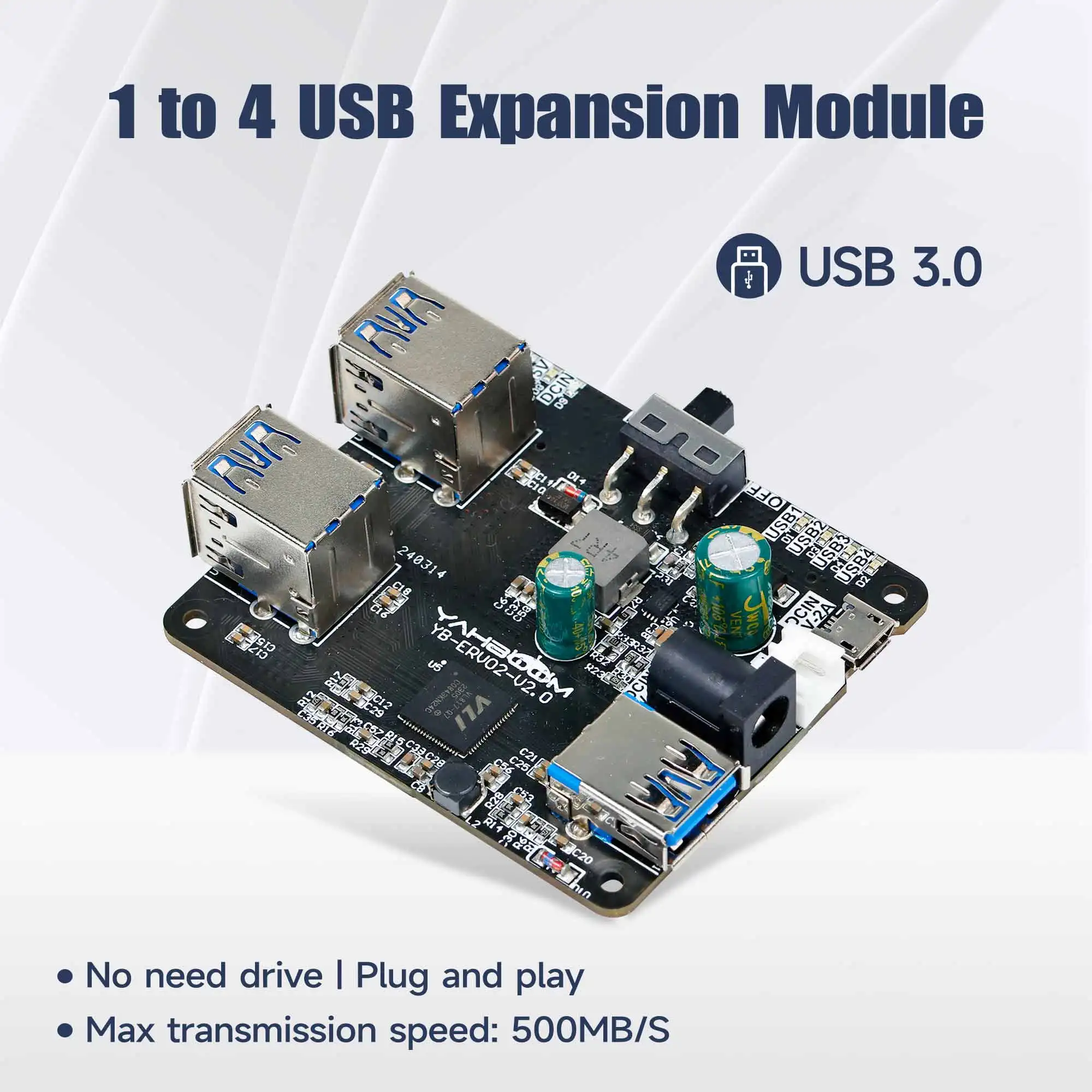 

1 To 4 USB 3.0 HUB Expansion Board For JETSON NANO Raspberry Pi 5/4B DIY Robot Car Kit Onboard 9-24V Power Driver-Free