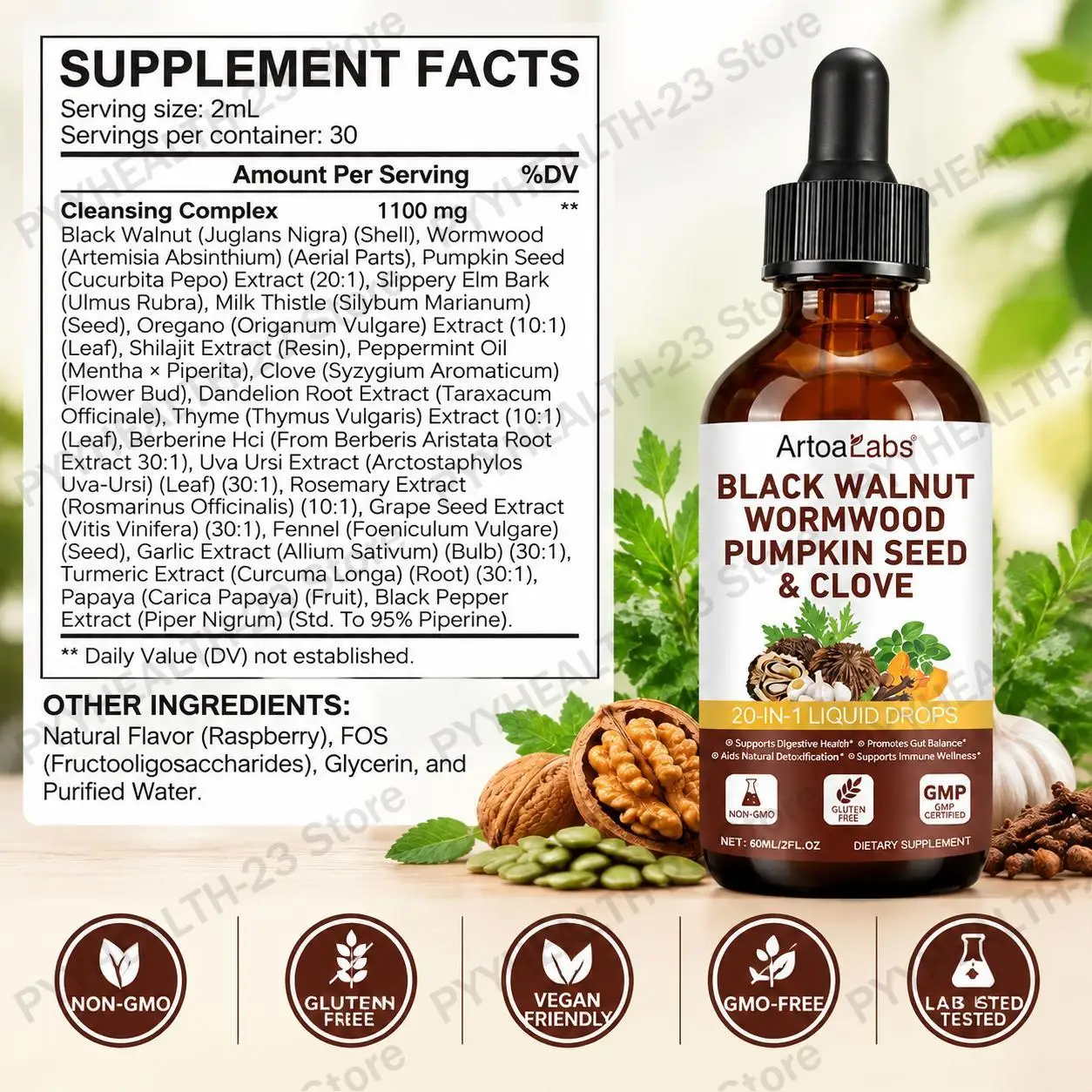 Black Walnut Wormwood Liquid Drops Parasite Cleanse Digestive Comfort Bloating Relief Natural Detox Intestinal Flora Balance Max