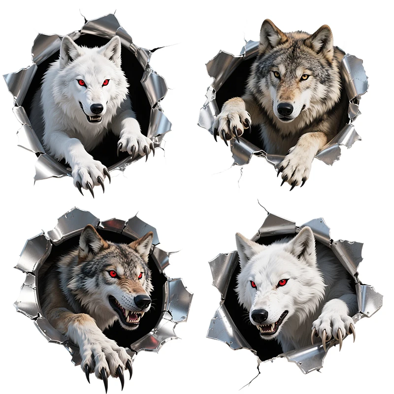 Three Ratels CAA28 Fierce wild wolves Broken hole wall stickers for home decoration Personalized car decals