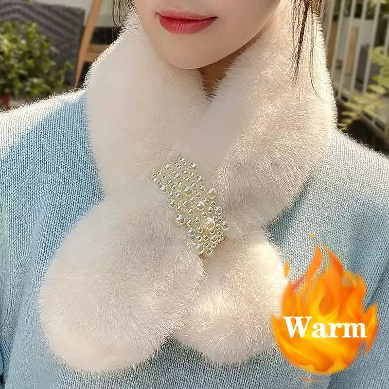 Women Winter Faux Rabbit Fur Scarf Warm Soft Neck Warmer Korean Style Cozy Collar Shawl Autumn Winter Fashion Accessory