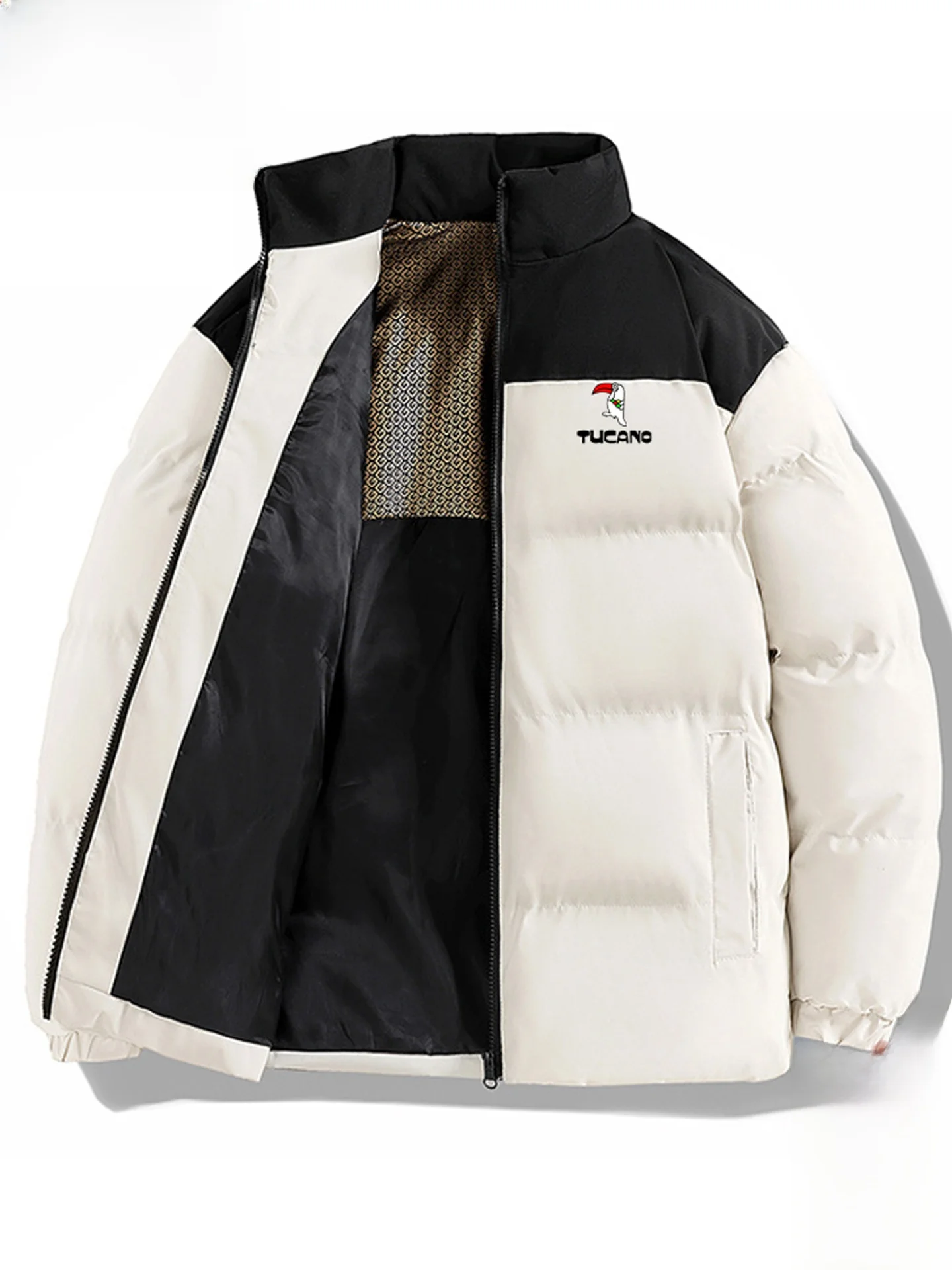 

Thiened Stand Collar Men's down Cotton Jaet Youth Faion Warmth Winter Outerwear Stand Polyester Fiber Long Sve