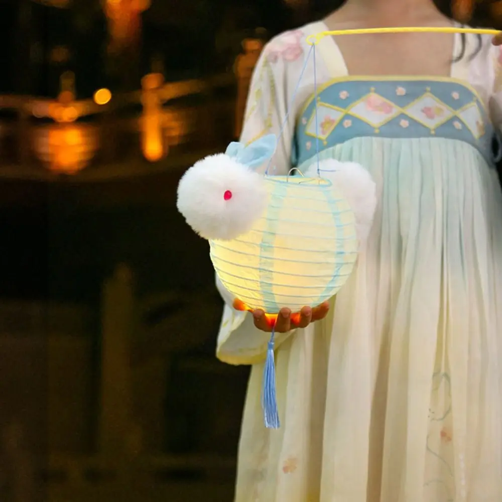 Cute Chinese Rabbit Lantern Traditional Blessing LED Lantern Toys Portable Handmade Handheld Paper Lamp Kindergarten