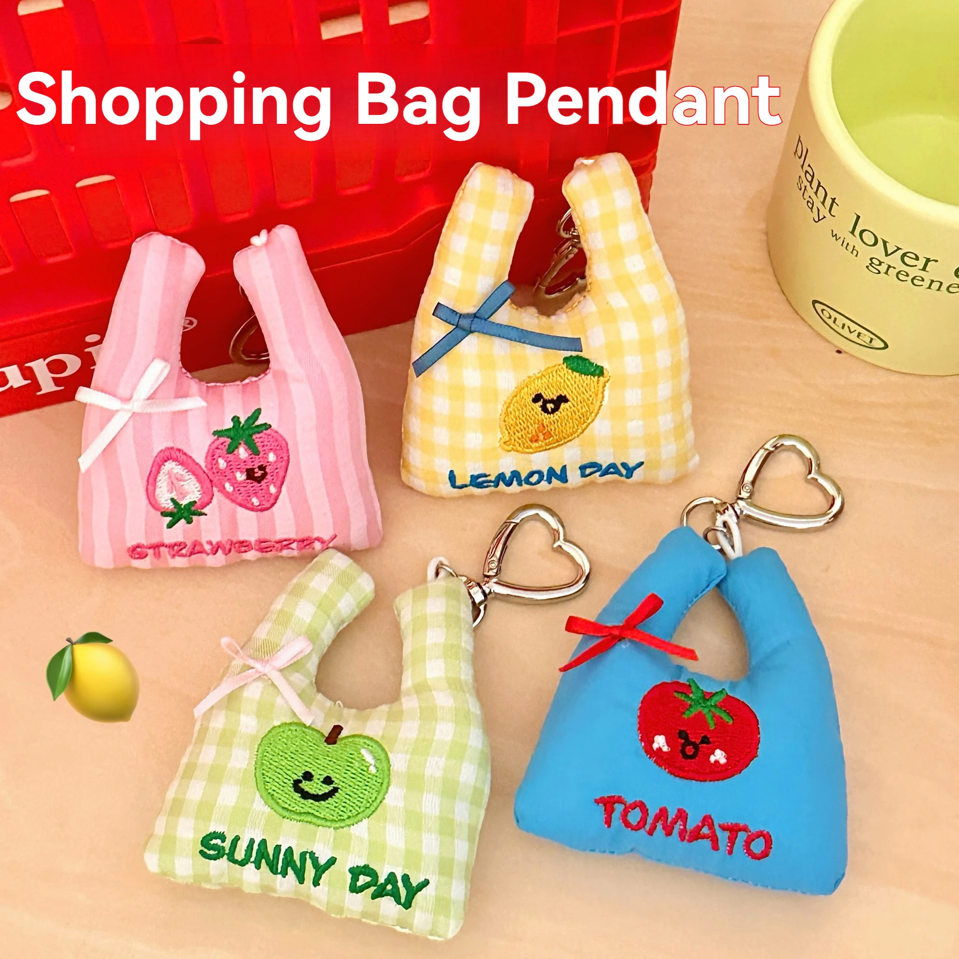 

Cute Shopping Bag Pendant Backpack Keychain Decoration Heart Button Pendant