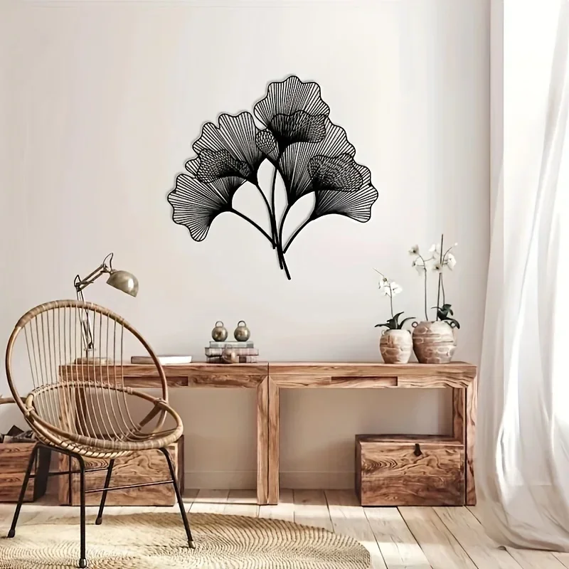 HELLOYOUNG CIFBUY-Hoja de Ginkgo para decoración del hogar, flor de Metal, arte de pared, flor y hoja, colgante de pared, cafetería, diseño Interior, obra de arte Wa