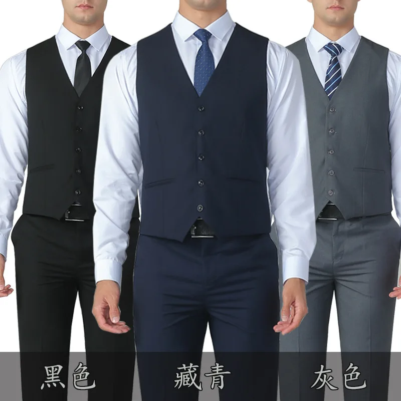 Herren Formelle Anzugweste Slim Fit V-Ausschnitt Einreihige Weste Übergröße Hochzeit Party Trauzeuge Business Büro Arbeitsuniform – Detail 7