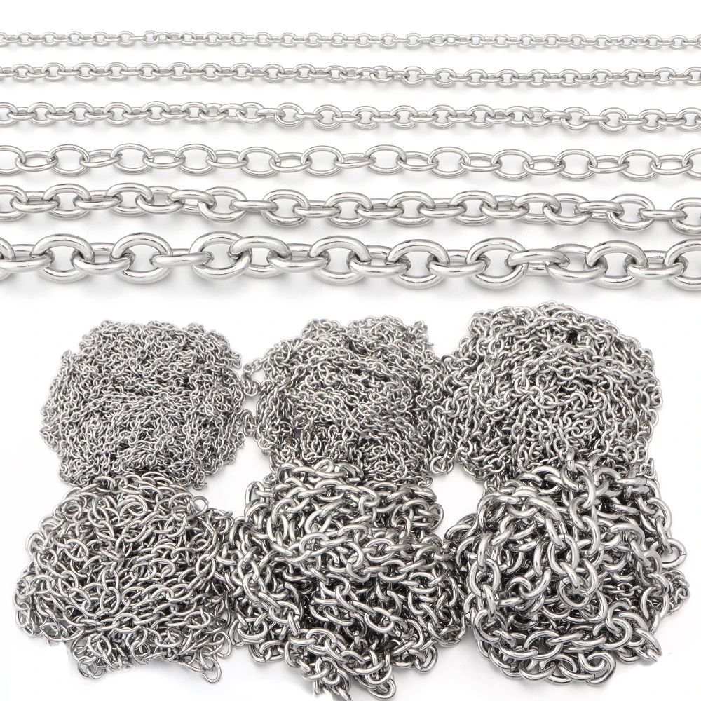 5Yard/lot Stainless Steel Chain Loose Cross Chain 2.2x3/3x4/4x5/5x7/6x8/8x10mm Pendant Necklace Accessories DIY Jewelry Making