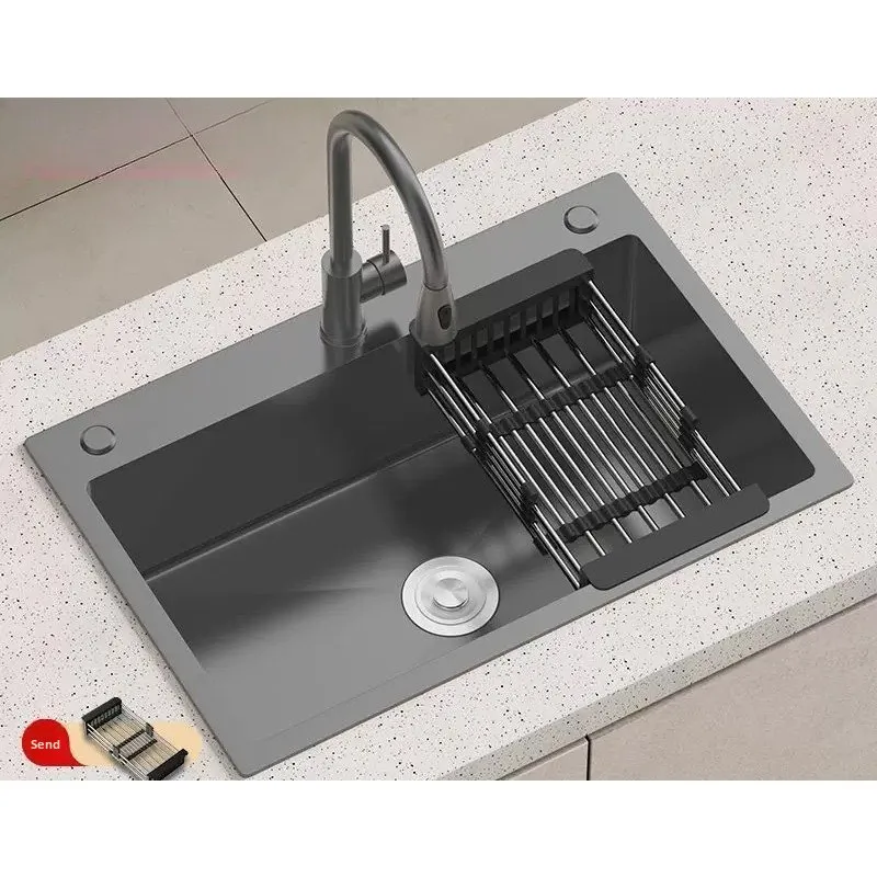 Extra Thick Stainless Steel Sink, Nano Single Slot, Handmade Household Kitchen, Thickened Dish Washing Sink, Under-counter Basin