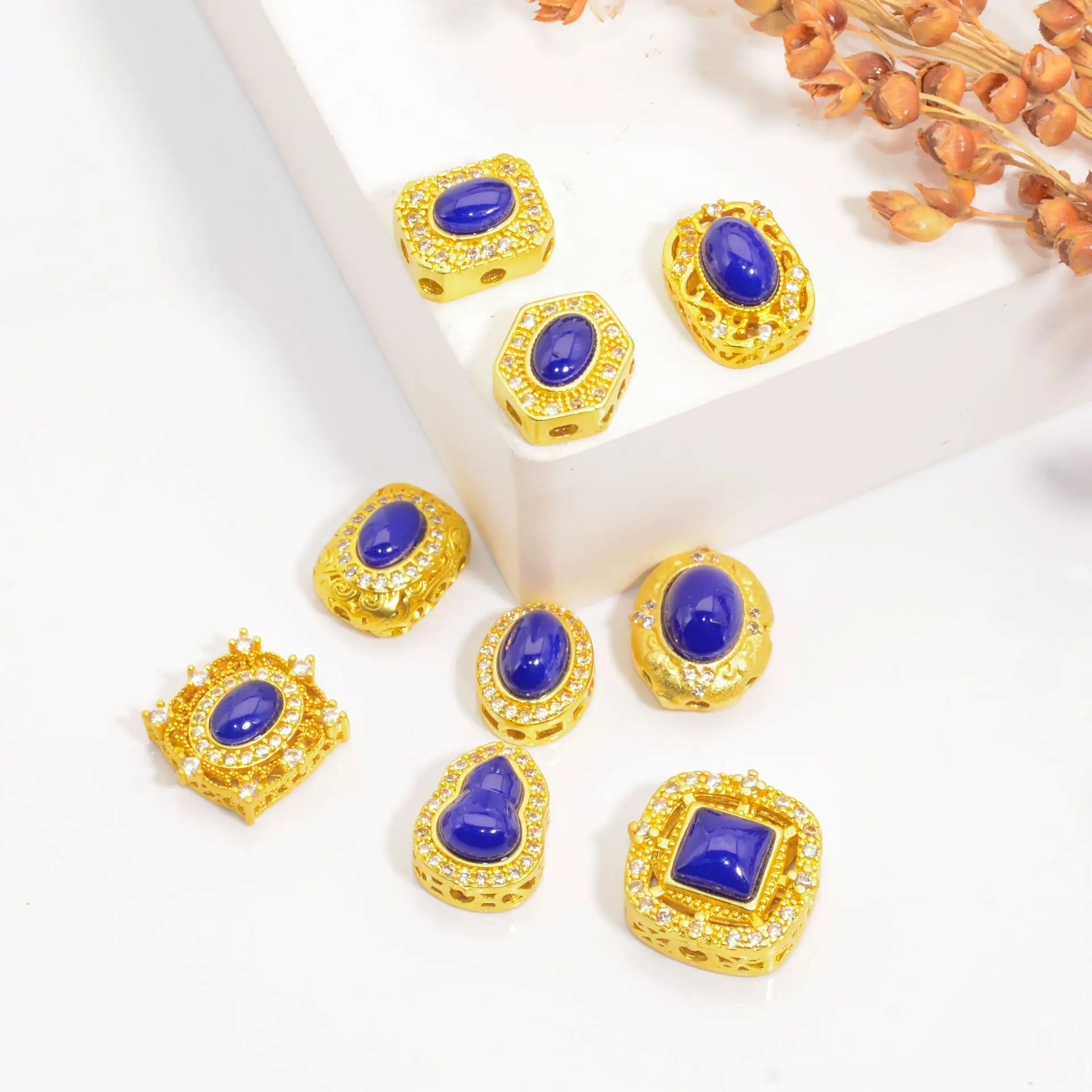 5 Pieces Copper Plated Lapis Lazuli Multi-hole Bead Separator DIY Pearl Bracelet Beaded Necklace Jewelry Accessories Wholesale