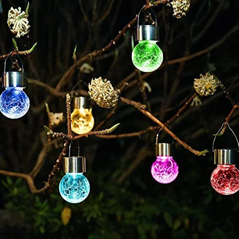 

1/3/5PCS Solar Powered Outdoor Hanging Lights Colorful LED Cracked Glass Ball Design Waterproof Pathway Lantern for Garden Decor