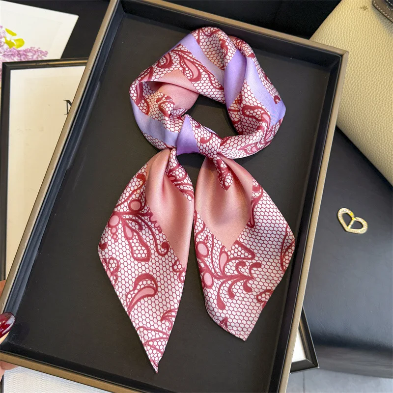 

Fashion Square Scarf Silk Hijab Women's Shawl Wraps Bandana Headband Neckerchief Hair Bands Accesories Luxury Ribbon