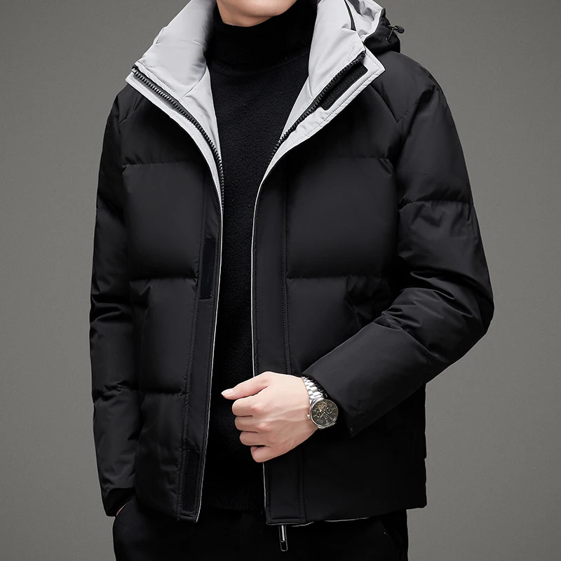 Casual 2024 Winter Men's Warm Hooded White Duck Down Jackets Windproof Solid Color Puffer Coat Outdoor Loose Thick Top Down Wear