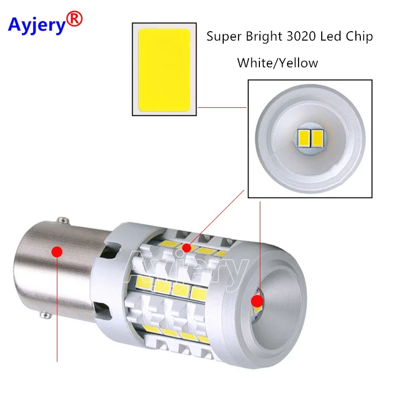 AYJERY 2Pcs 7440 LED Amber Yellow 26 SMD 3020 LED W21W 1156 BA15S 26 LED Canbus Turn Signal Lights Bulbs Canbus White