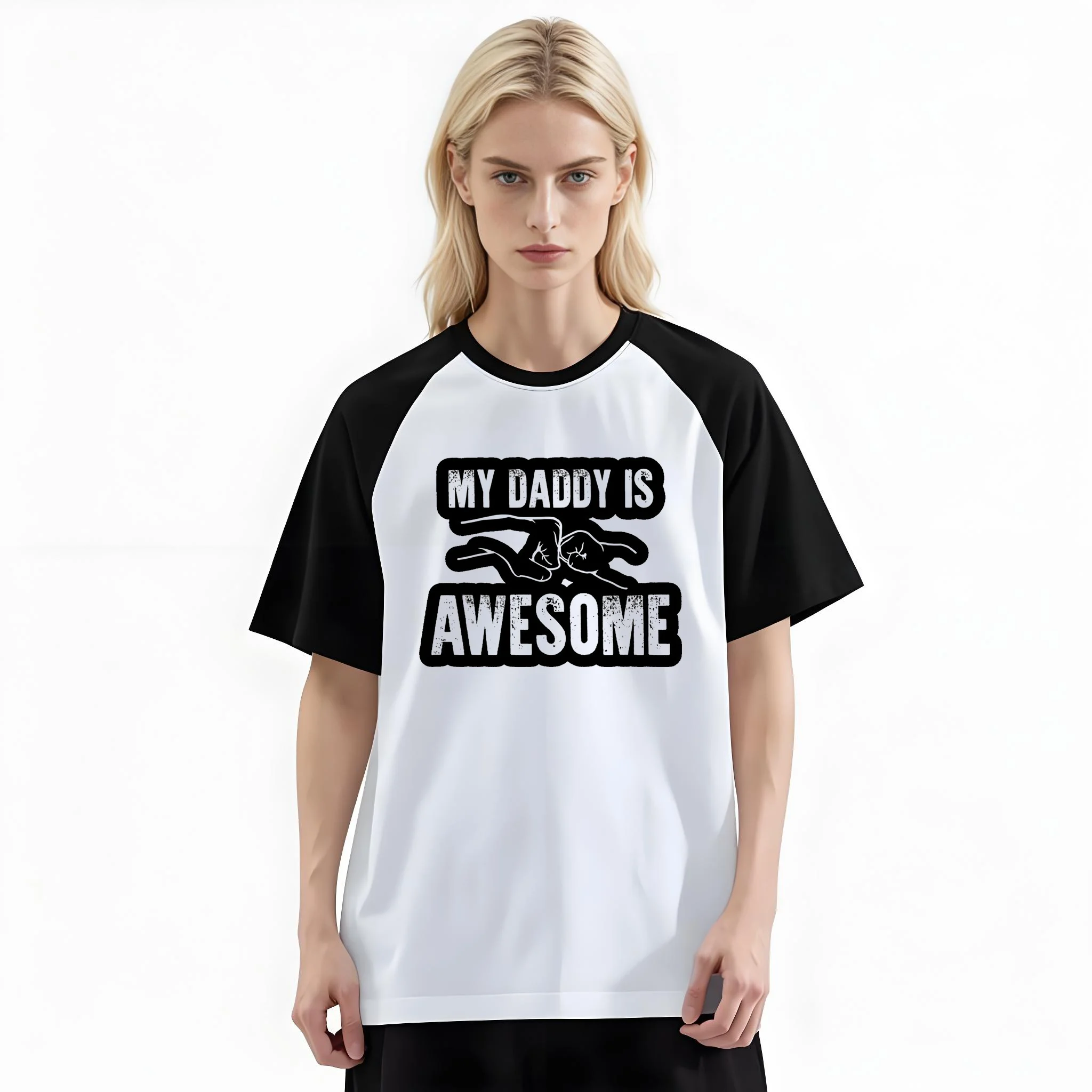Women'S Fashion Raglan Sleeve T-Shirt, My Daddy Is Awesome Bull Horn Bold Street Printed, Summer Casual Comfortable Tee, Women'S Everyday Short-Sleeve Top