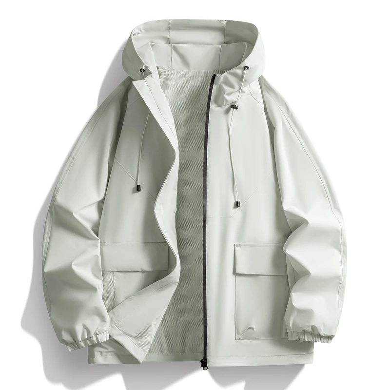 Unisex Wasserdichte Kapuzenjacke mit Verstellbarer Kapuze, Elastischen Manschetten, Cargo-Taschen, Lockerer Wander- und Outdoor-Mantel – Detail 8