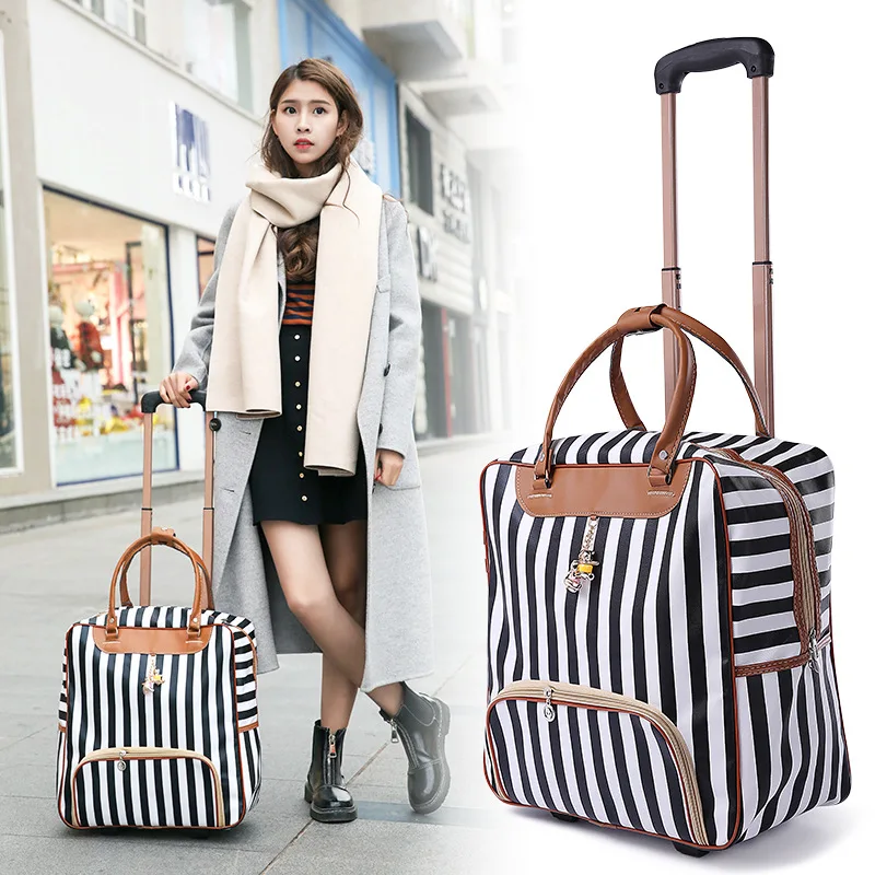 Women Travel Bag Trolley Suitcase PU Leather Large Capacity Waterproof Print Luggage Duffle Bag Men Tote on Wheels