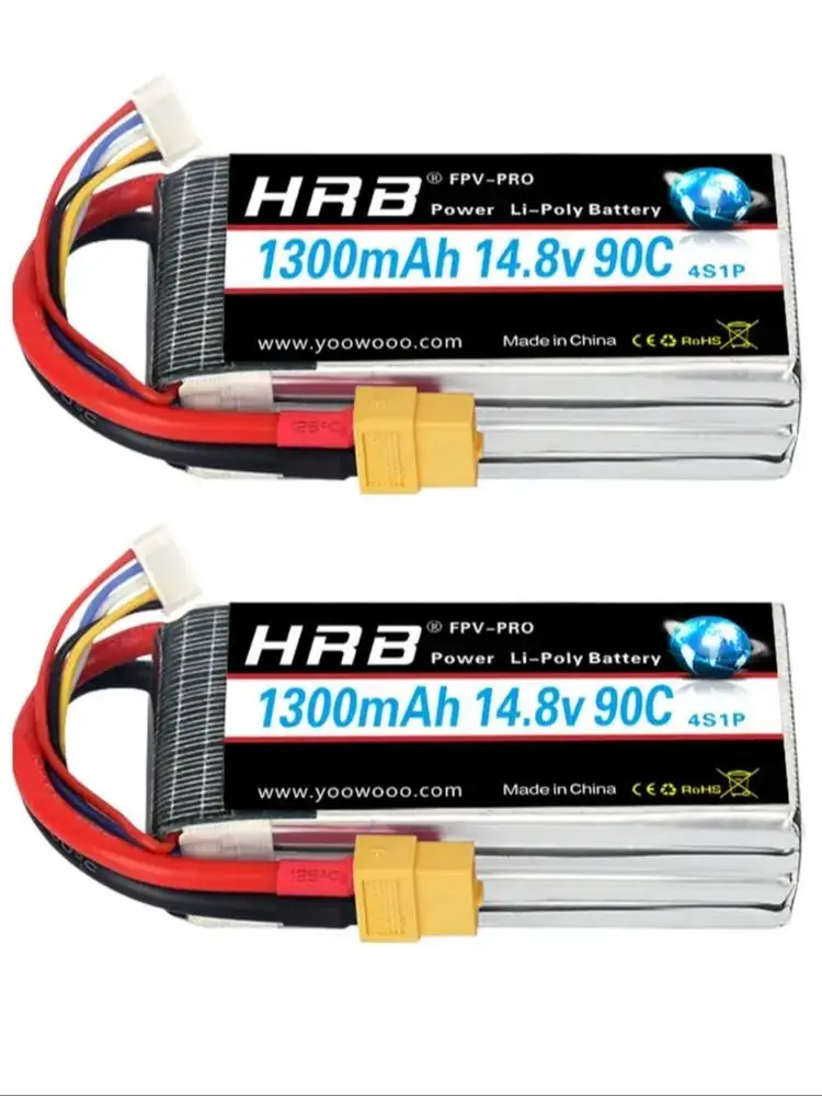 1/2 Pack HRB 4S 14.8V 1300mah Lipo-batterij voor RC Quadcopter, helikopter, boot, auto, vliegtuig - afbeelding 2