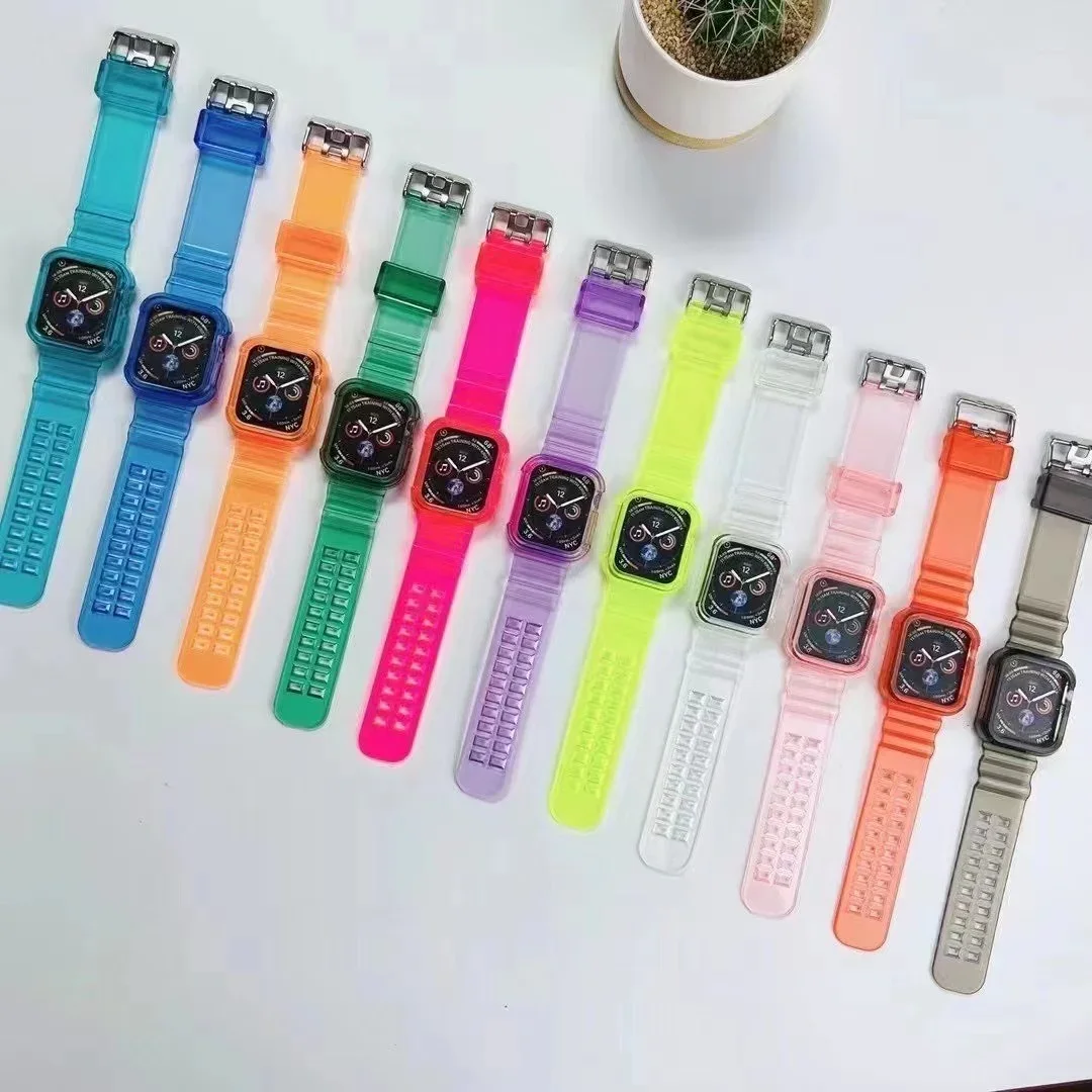 Correa de silicona para Apple Watch 8, Correa transparente de 45MM, 41mm, 42mm, 40 MM, 44mm, 38mm, serie Iwatch 8, 7, 6, se, 5, 4, 3
