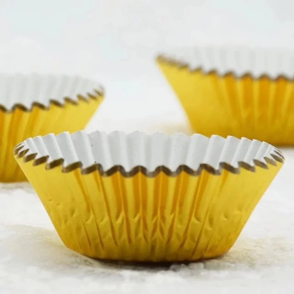 

100pcs Aluminum Thickened Foil Cups Cupcake Liners Mini Cake Muffin Molds Baking Molds (Golden) cupcake mold