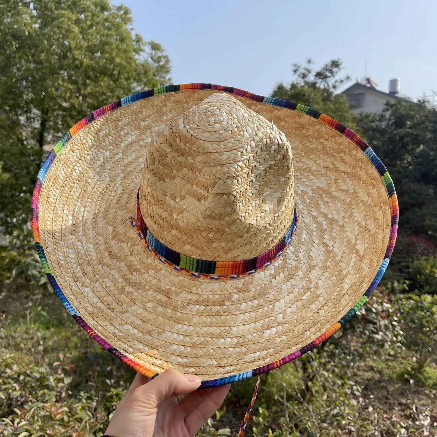 Chapéu de palha mexicano adulto, Chapéu de palha Pom Pom branco, Desempenho do Dia das Bruxas, Mobília do traje do baile, Festa do carnaval