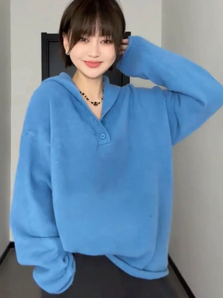 

Свободный длинный свитер свевого цвета, простой дизайн, корейский повседневный модный вязаный свитер с шапкой