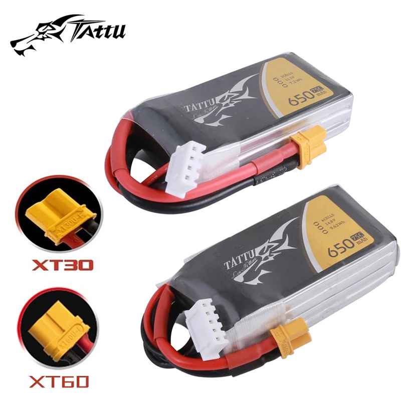 TATTU 11.1/14.8V 650mAh 75C LiPo Battery For RC Helicopter Quadcopter FPV Racing Drone Parts With XT30/XT60 Plug 3S/4S Battery