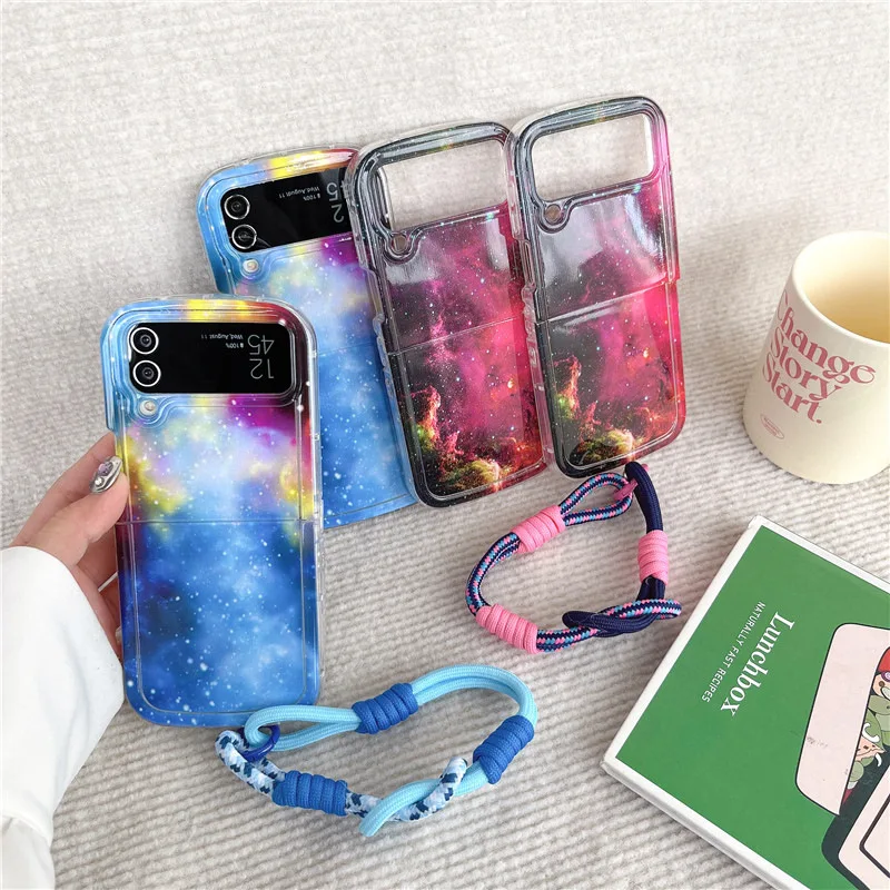 Aurora Colored Starry Sky Phone Case for Samsung Galaxy Z Flip 3 Z Flip 4 Z Flip 5 Hard PC Back Cover for ZFlip5 Case Shell