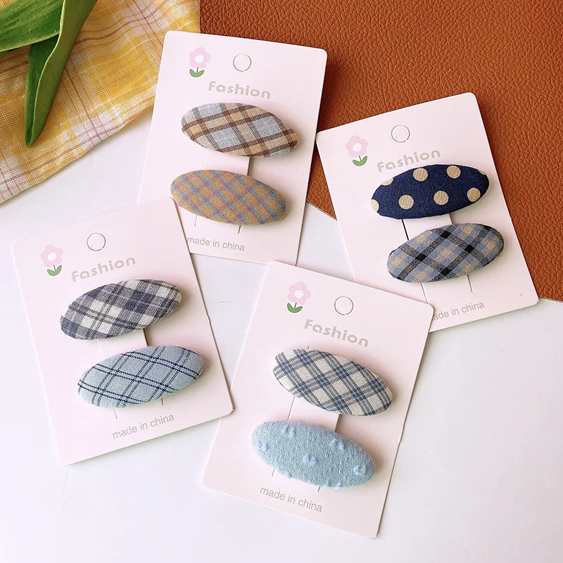 

2pc Oval Shape Baby Hair Clips Cotton Tartan Plaid Printed Bow Hairpins Kids BB Barrettes Girls Dot Spot Prints Hairpin Headwear