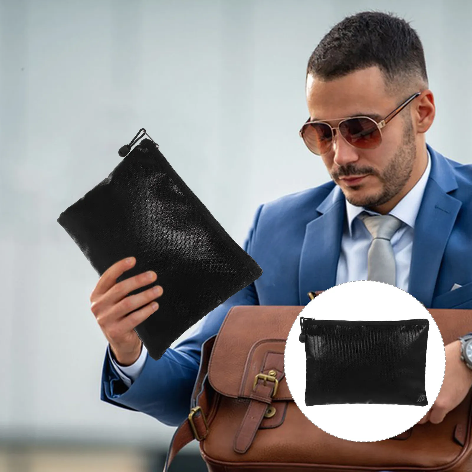 

1Pcs Fireproof and Waterproof Documents Bag Double Layer Safe Storage Bag Exquisite Stitching Paint Metal Zipper for Office Home