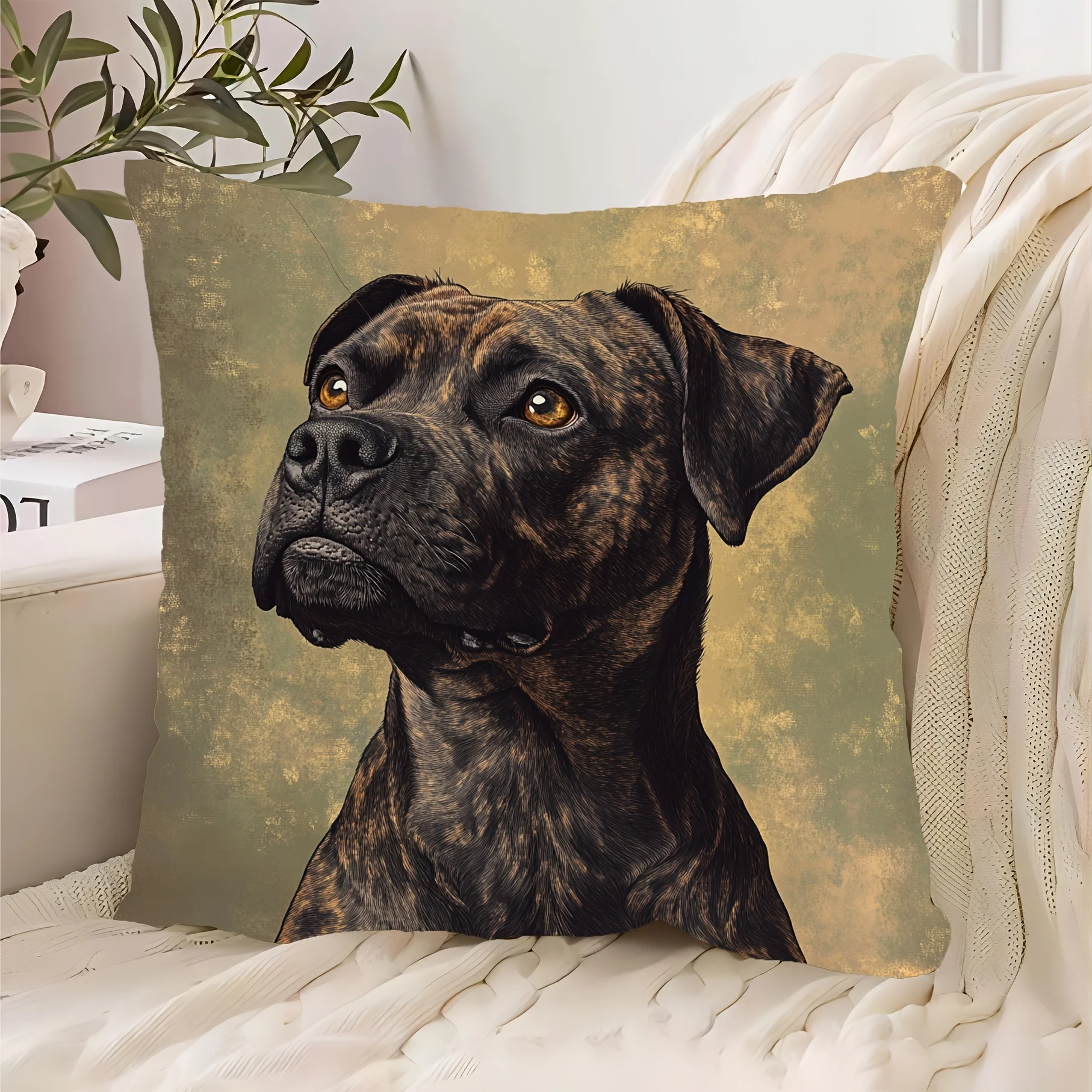 Modern Decorative Throw Pillow Case Pit Bull Dog Portrait Canvas Art Cushion Cover for Pet Lover Gift Home Decor 40x40cm