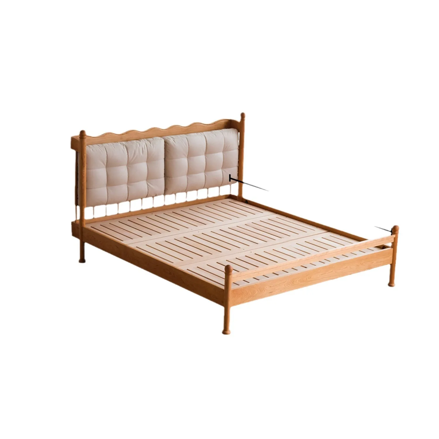 Nordic solid wood Windsor bed, Japanese retro cherry wood log double full solid wood technology leather bed