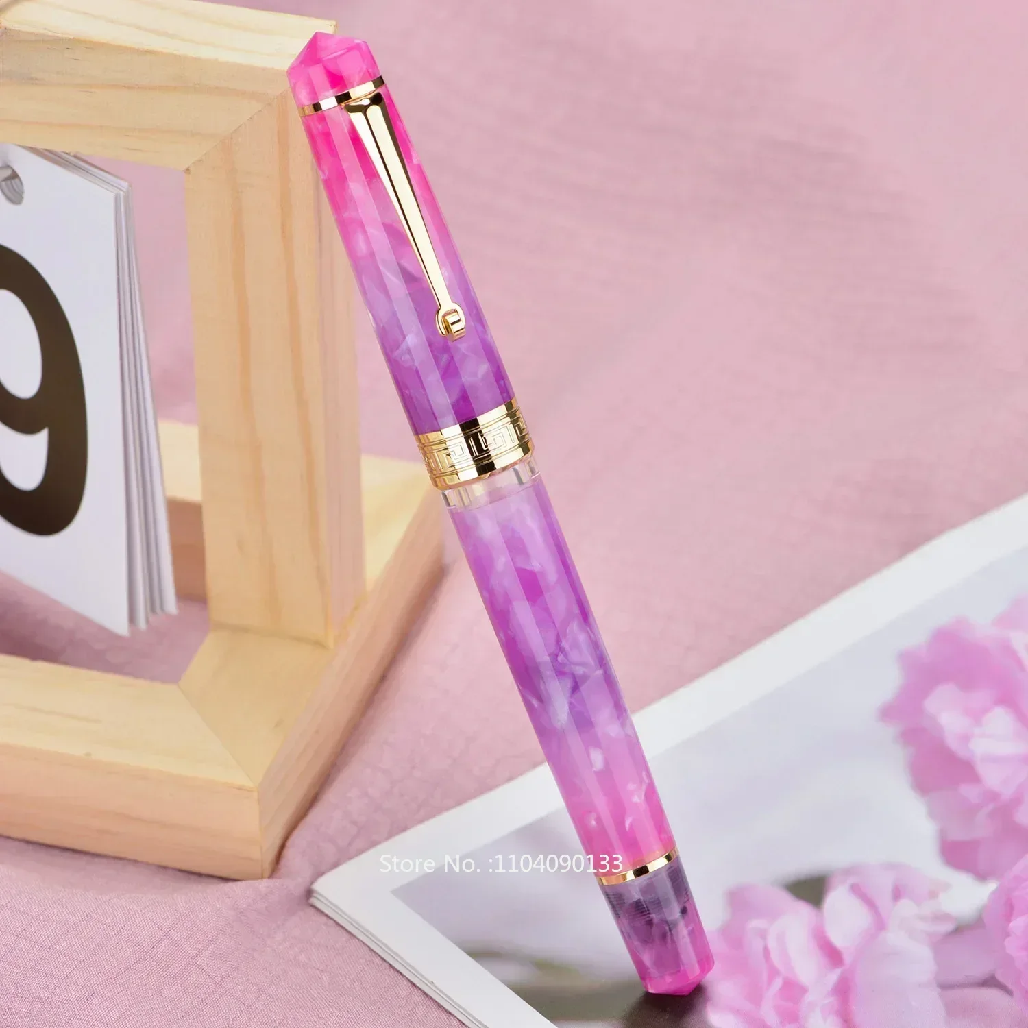 Asvine P20 Piston Fountain Pen EF/F/M Nib, Purple / Blue Yellow Acrylic Patterns Golden Clip Smooth Writing Office Pen